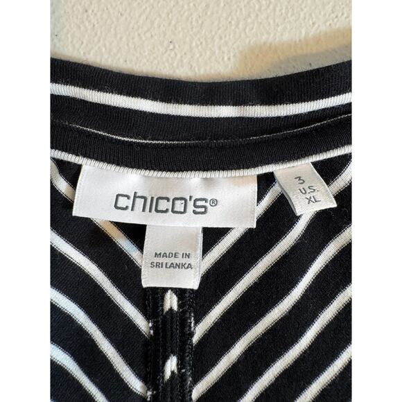 Chico's top black & white striped short sleeve twist detail on back Sz 3 US XL - Picture 6 of 8